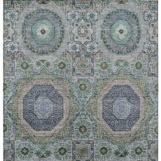 Green And Blue Medallion Washable Indoor Outdoor Area Rug Photo 9