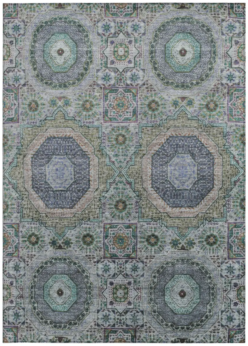 Green And Blue Medallion Washable Indoor Outdoor Area Rug Photo 4