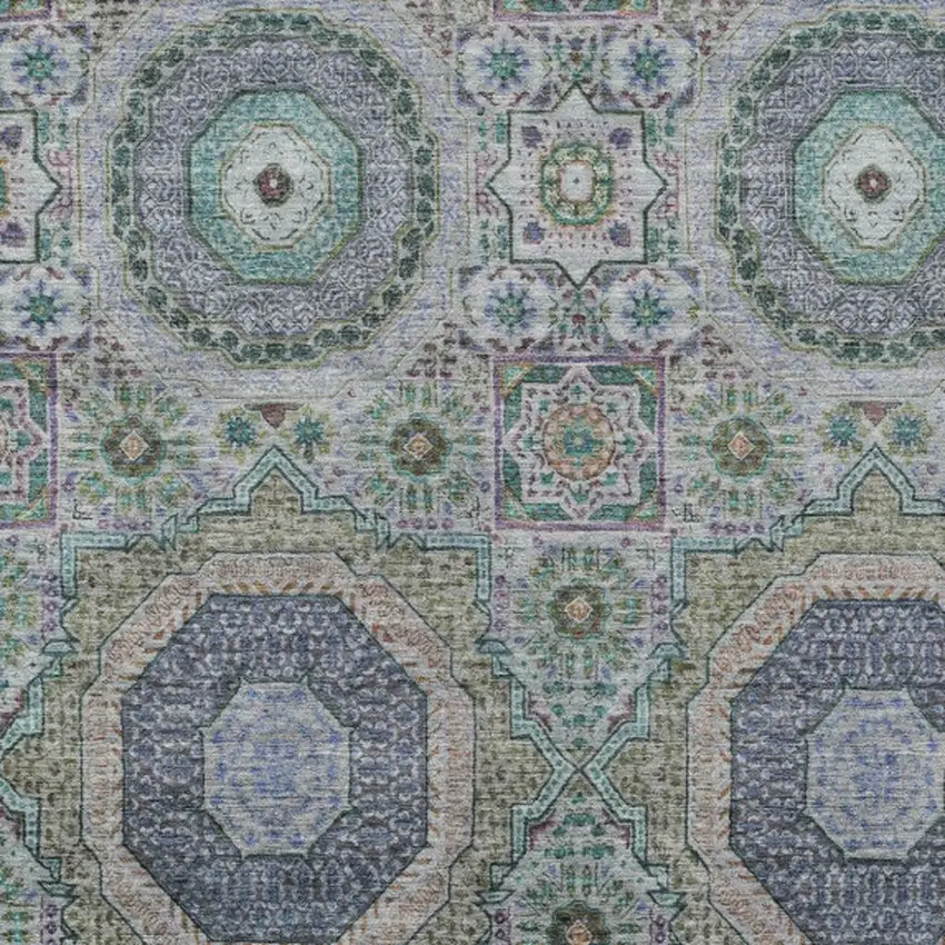 Green And Blue Medallion Washable Indoor Outdoor Area Rug Photo 3