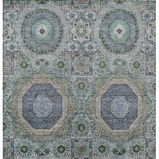 Green And Blue Medallion Washable Indoor Outdoor Area Rug Photo 4