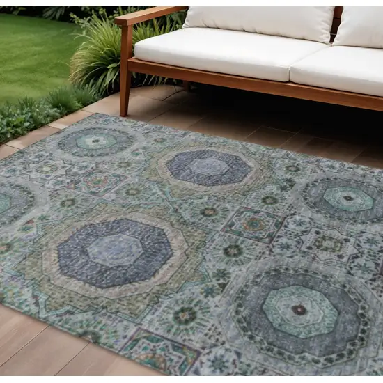 Green And Blue Medallion Washable Indoor Outdoor Area Rug Photo 2