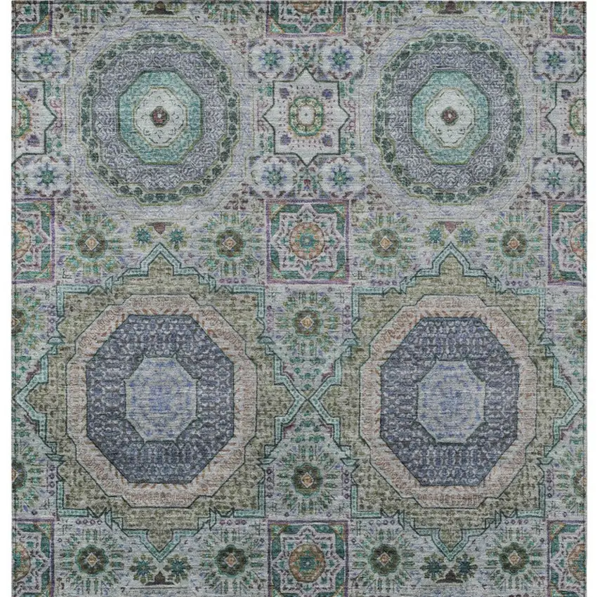 Green And Blue Medallion Washable Indoor Outdoor Area Rug Photo 9