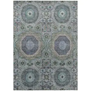 Photo of Green And Blue Medallion Washable Indoor Outdoor Area Rug