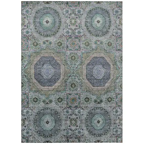 Green And Blue Medallion Washable Indoor Outdoor Area Rug Photo 1