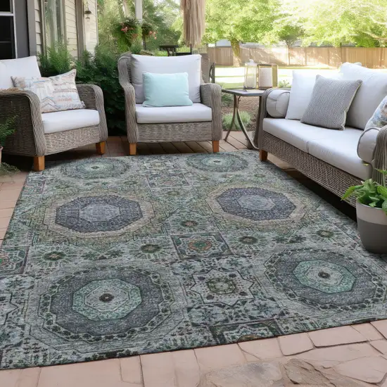 Green And Blue Medallion Washable Indoor Outdoor Area Rug Photo 5