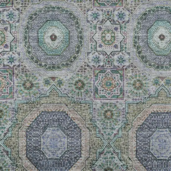 Green And Blue Medallion Washable Indoor Outdoor Area Rug Photo 4