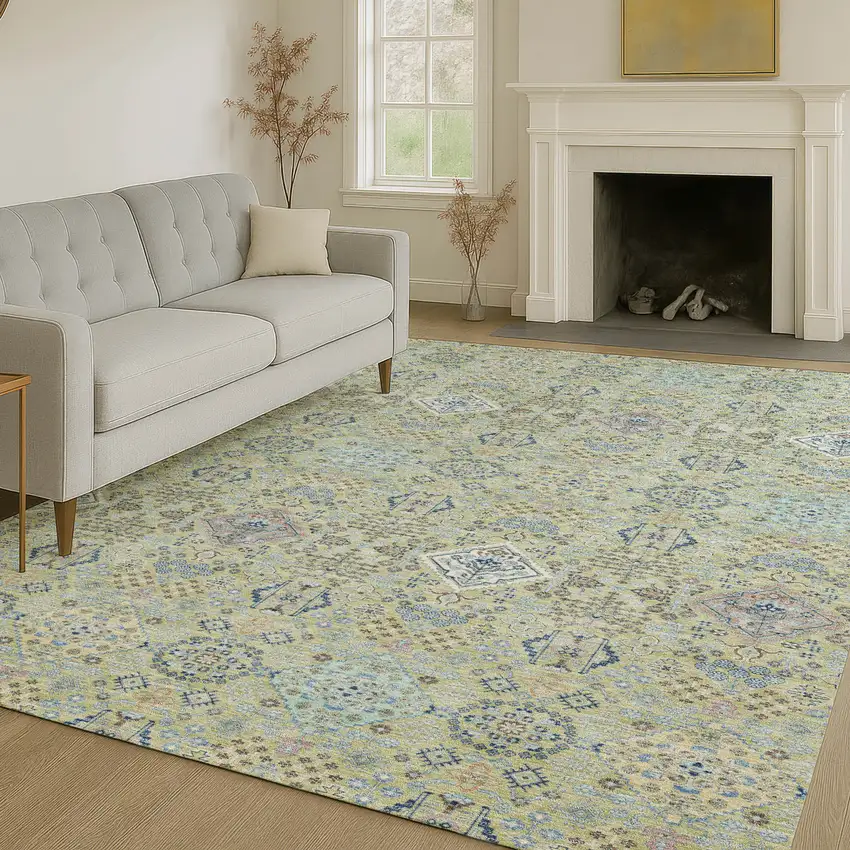 Green And Blue Oriental Washable Indoor Outdoor Area Rug Photo 6
