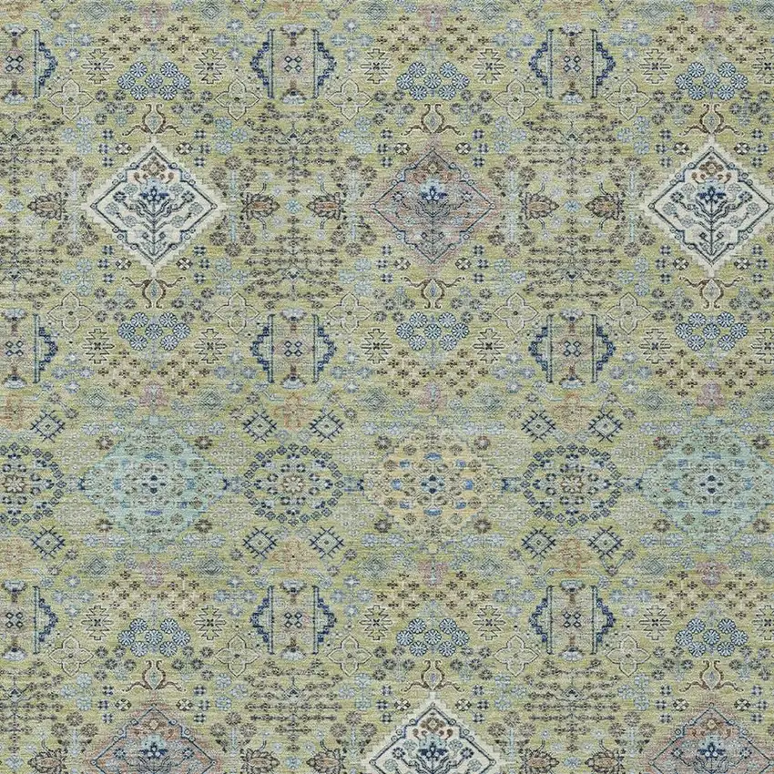 Green And Blue Oriental Washable Indoor Outdoor Area Rug Photo 2