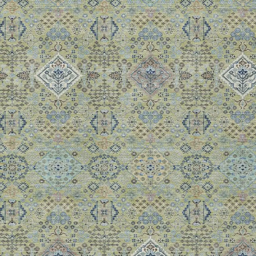 Green And Blue Oriental Washable Indoor Outdoor Area Rug Photo 2