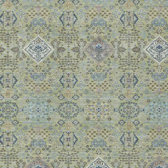 Green And Blue Oriental Washable Indoor Outdoor Area Rug Photo 2