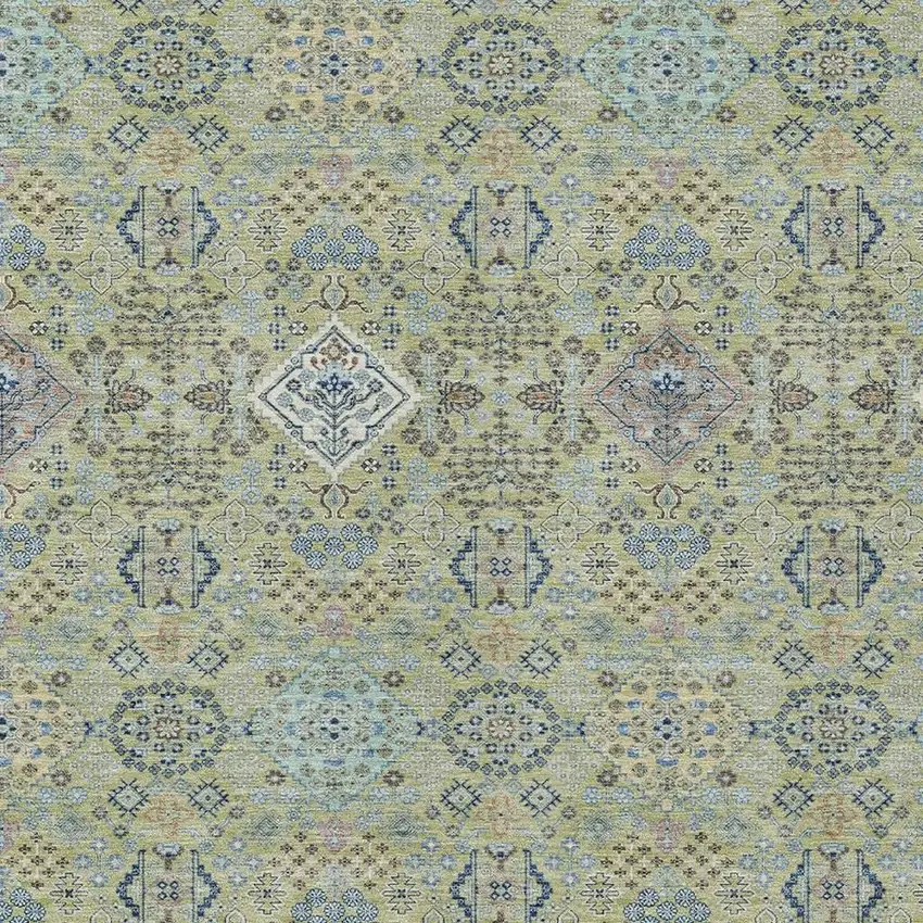 Green And Blue Oriental Washable Indoor Outdoor Area Rug Photo 2