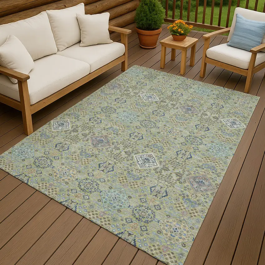 Green And Blue Oriental Washable Indoor Outdoor Area Rug Photo 4