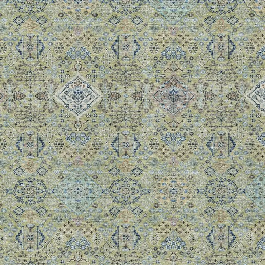 Green And Blue Oriental Washable Indoor Outdoor Area Rug Photo 2