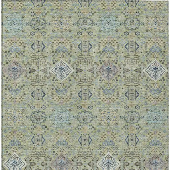 Green And Blue Oriental Washable Indoor Outdoor Area Rug Photo 3