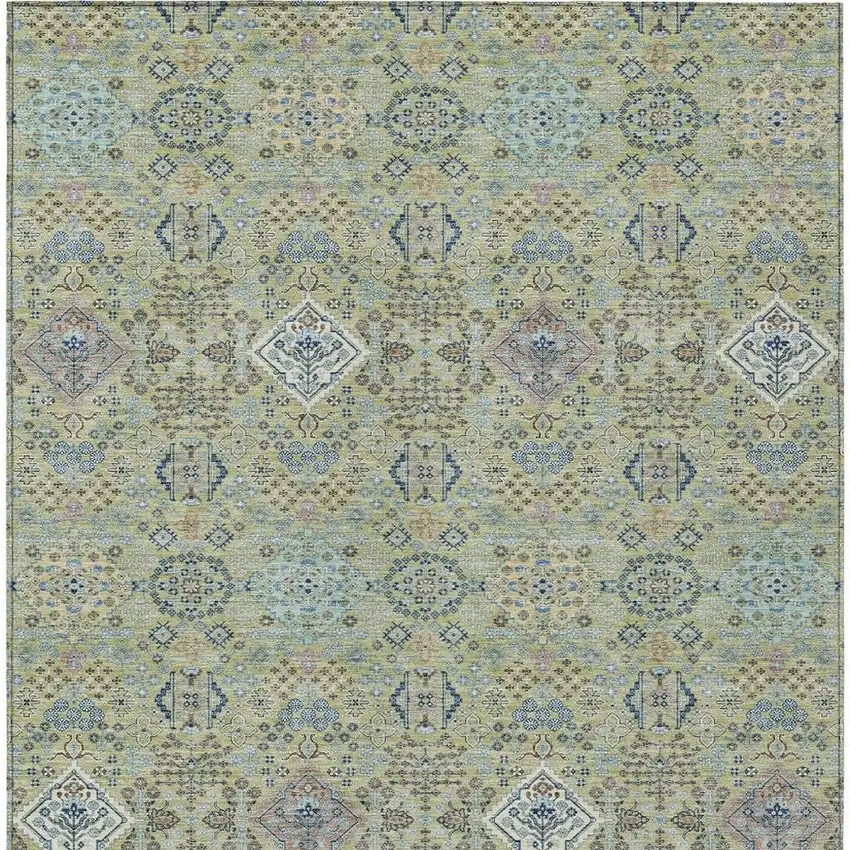 Green And Blue Oriental Washable Indoor Outdoor Area Rug Photo 3