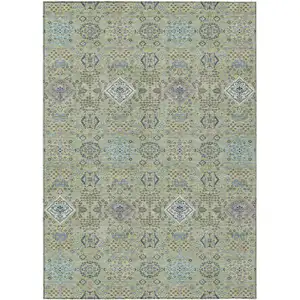 Photo of Green And Blue Oriental Washable Indoor Outdoor Area Rug