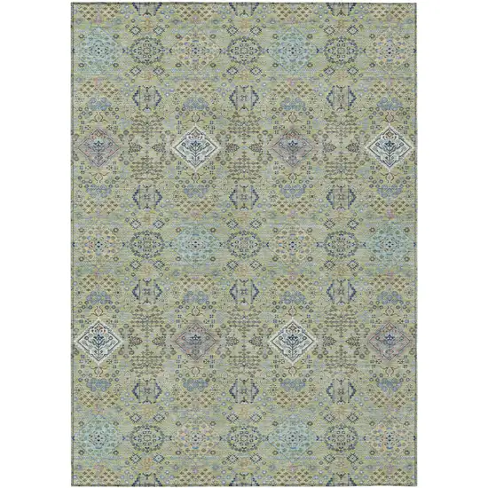 Green And Blue Oriental Washable Indoor Outdoor Area Rug Photo 1