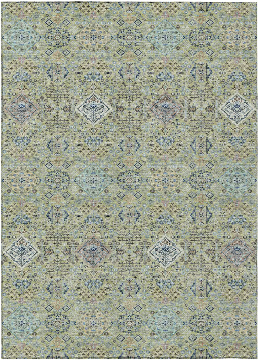 Green And Blue Oriental Washable Indoor Outdoor Area Rug Photo 1