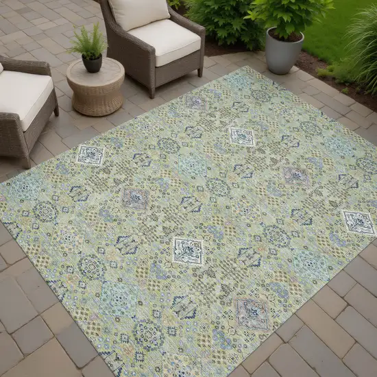 Green And Blue Oriental Washable Indoor Outdoor Area Rug Photo 7
