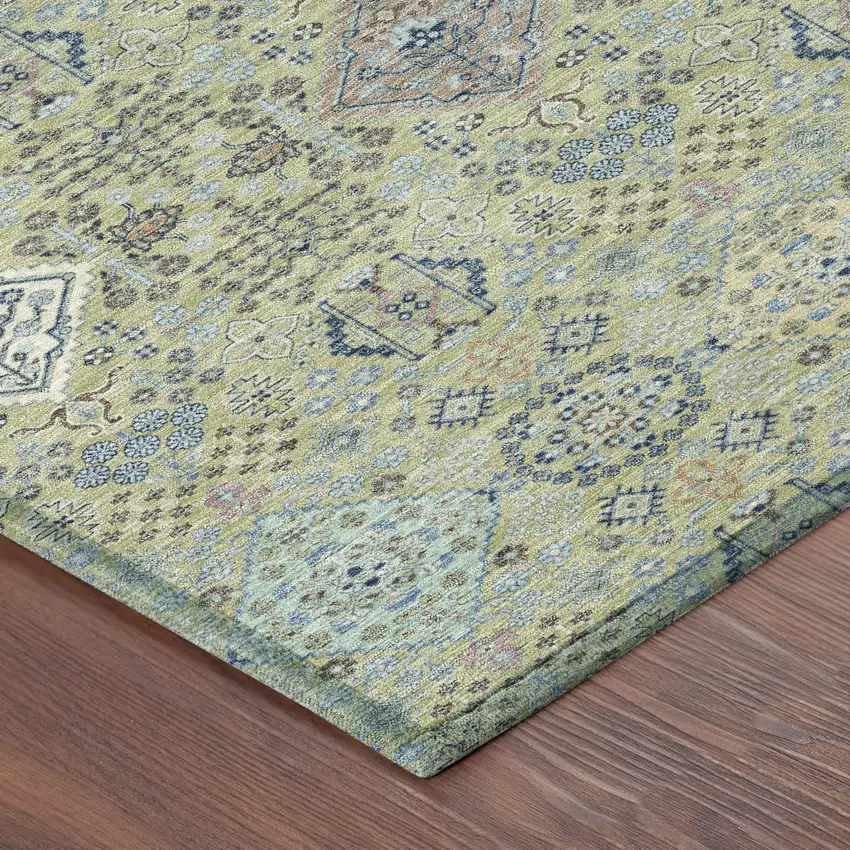 Green And Blue Oriental Washable Indoor Outdoor Area Rug Photo 8