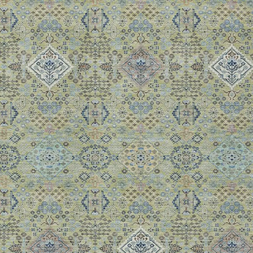 Green And Blue Oriental Washable Indoor Outdoor Area Rug Photo 2