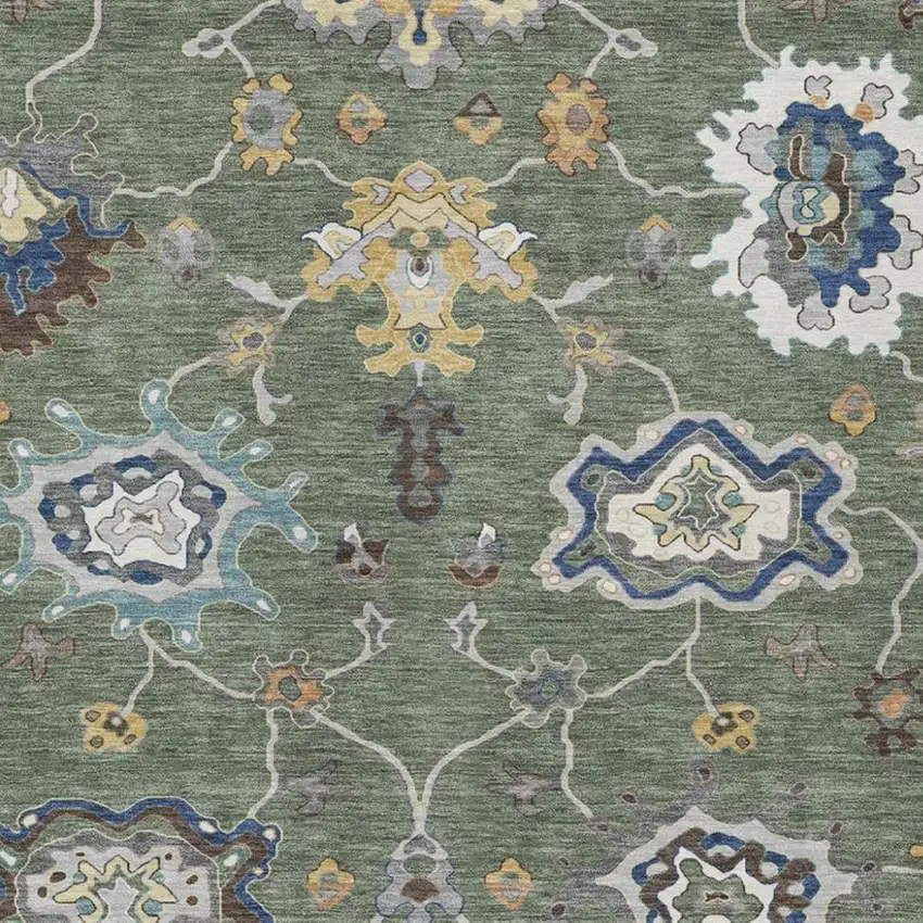 Green And Blue Oriental Washable Indoor Outdoor Area Rug Photo 3