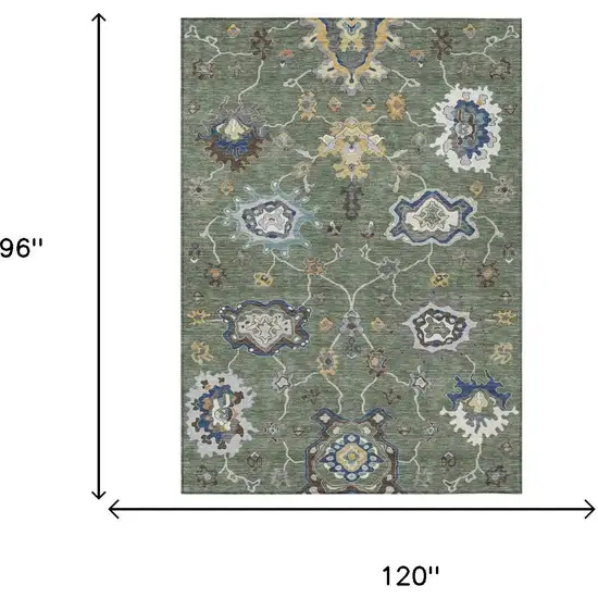 Green And Blue Oriental Washable Indoor Outdoor Area Rug Photo 6