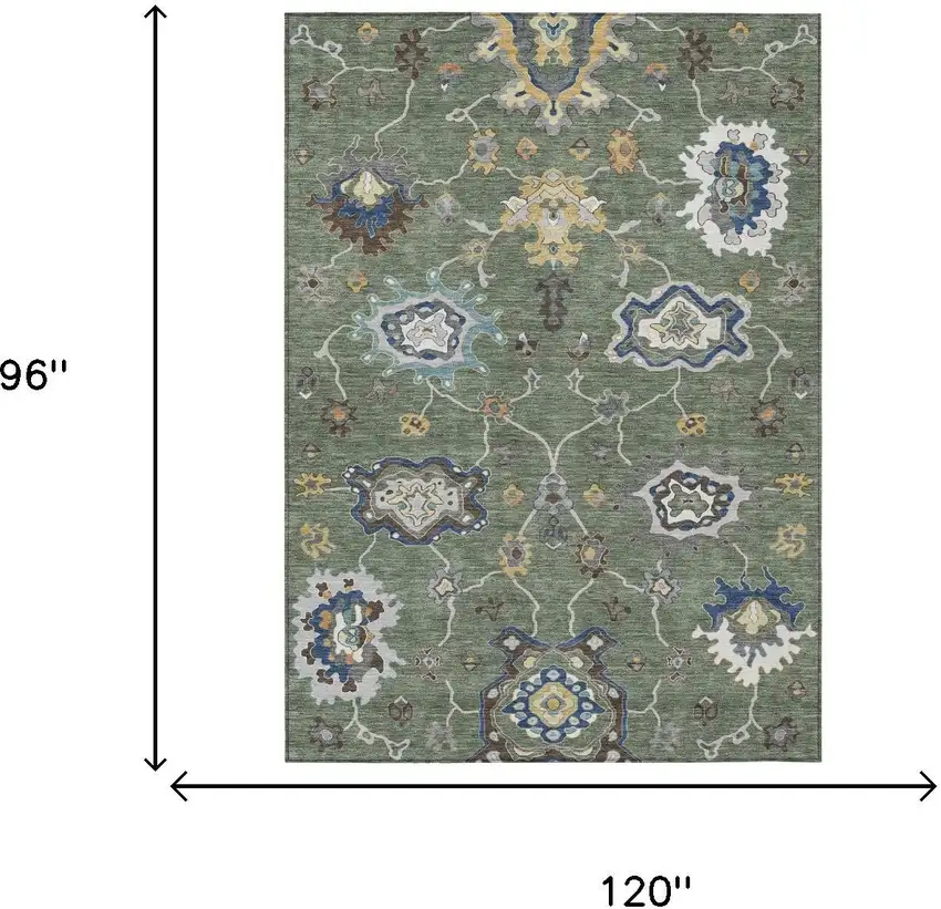 Green And Blue Oriental Washable Indoor Outdoor Area Rug Photo 6