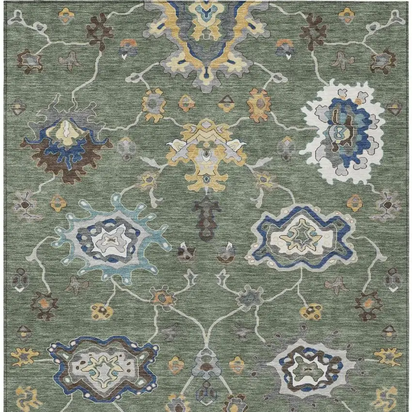 Green And Blue Oriental Washable Indoor Outdoor Area Rug Photo 2