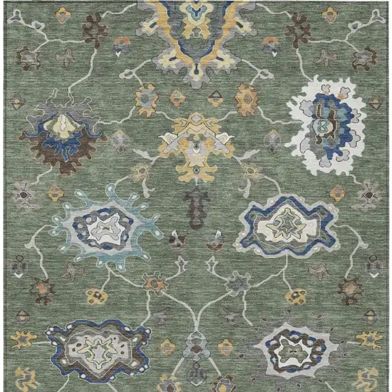 Green And Blue Oriental Washable Indoor Outdoor Area Rug Photo 2