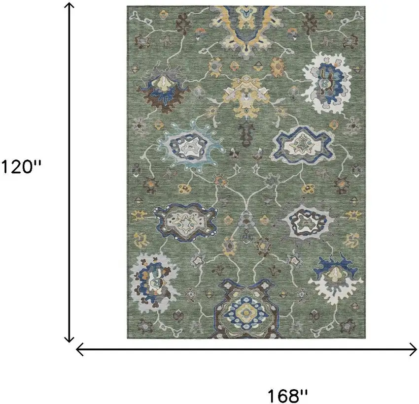 Green And Blue Oriental Washable Indoor Outdoor Area Rug Photo 6