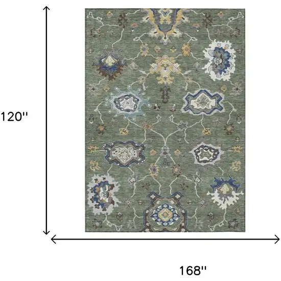 Green And Blue Oriental Washable Indoor Outdoor Area Rug Photo 6
