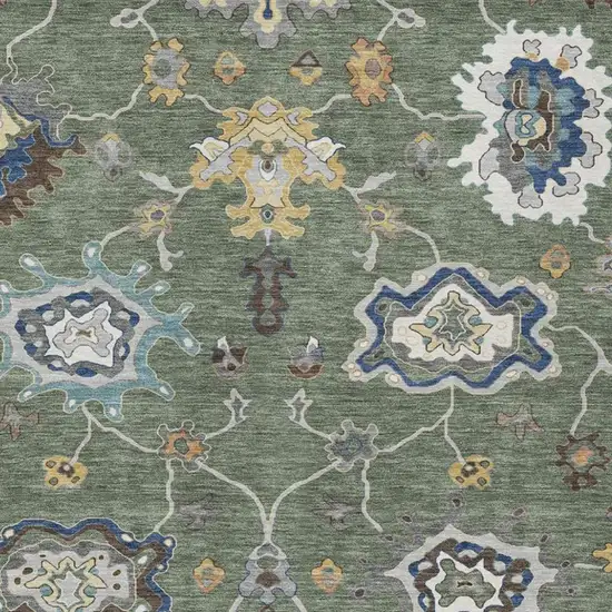Green And Blue Oriental Washable Indoor Outdoor Area Rug Photo 3