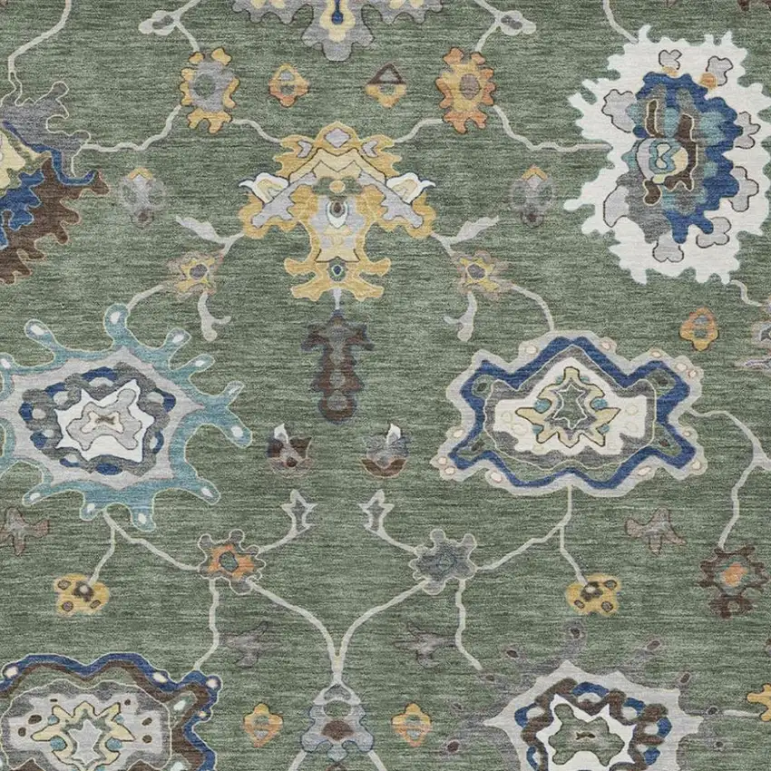 Green And Blue Oriental Washable Indoor Outdoor Area Rug Photo 3