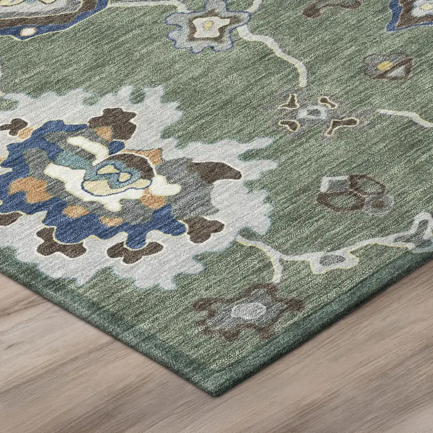 Green And Blue Oriental Washable Indoor Outdoor Area Rug Photo 4