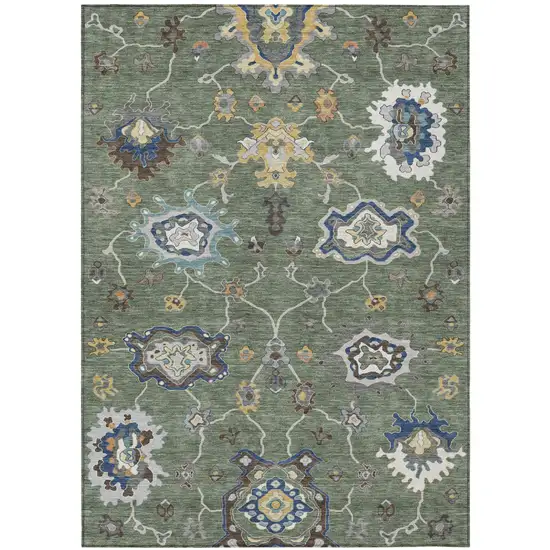 Green And Blue Oriental Washable Indoor Outdoor Area Rug Photo 1