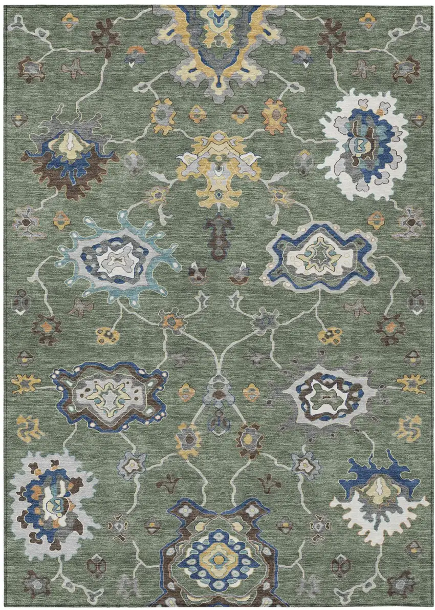 Green And Blue Oriental Washable Indoor Outdoor Area Rug Photo 1