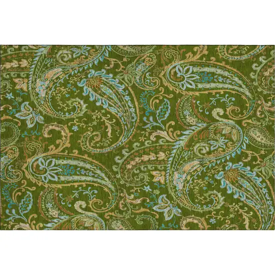 Green And Blue Paisley Washable Area Rug With UV Protection Photo 2