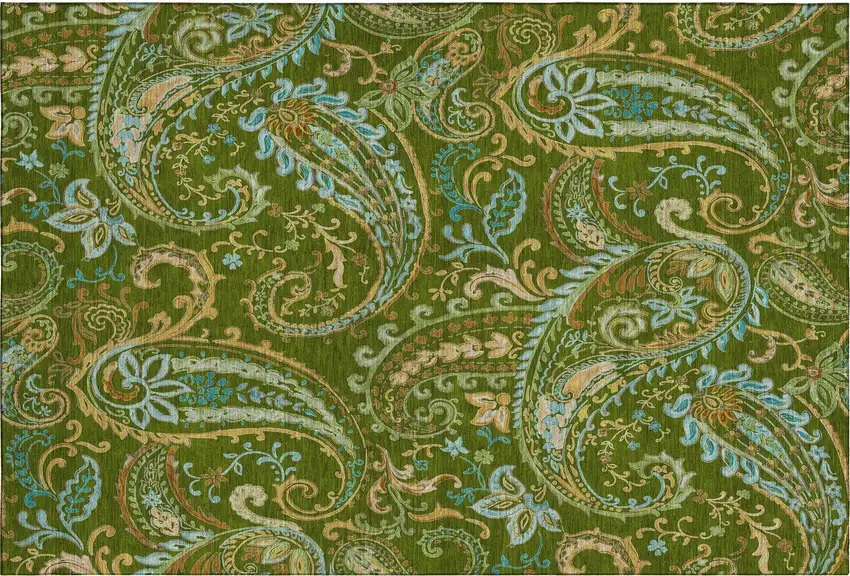 Green And Blue Paisley Washable Area Rug With UV Protection Photo 2