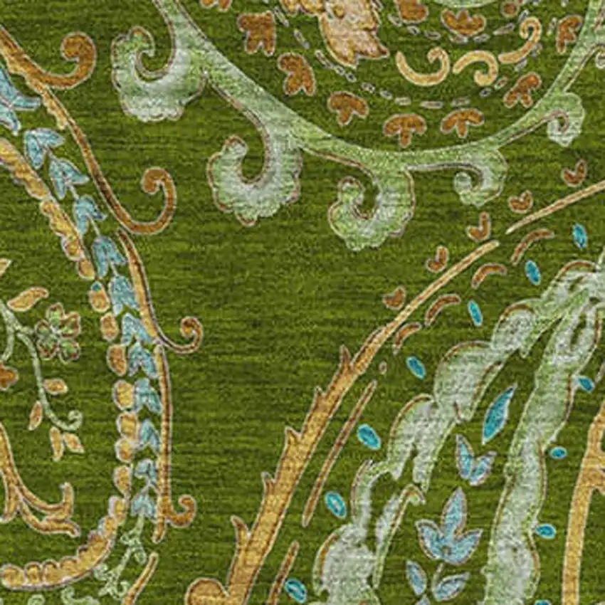 Green And Blue Paisley Washable Area Rug With UV Protection Photo 3