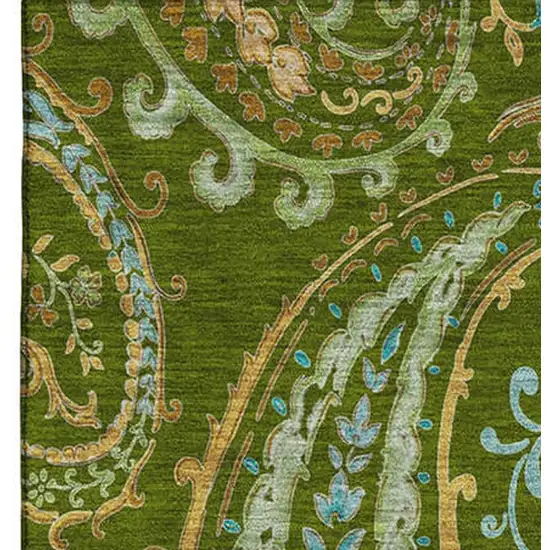Green And Blue Paisley Washable Area Rug With UV Protection Photo 4