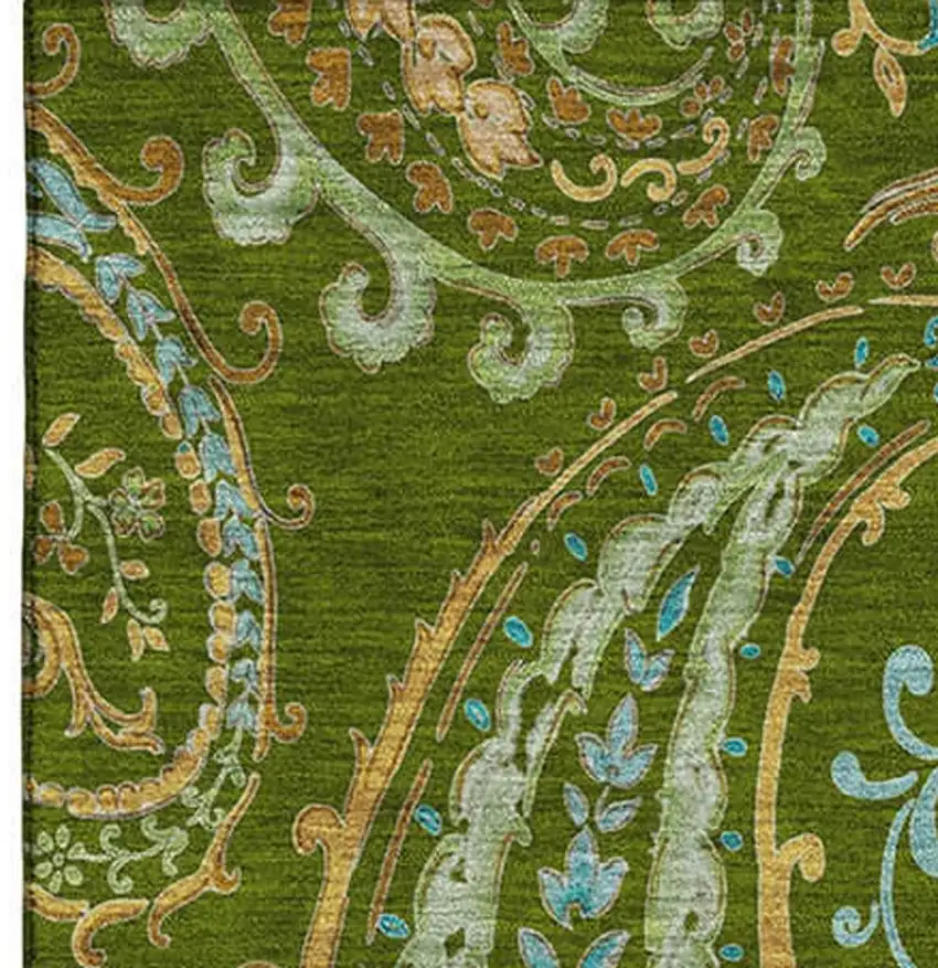 Green And Blue Paisley Washable Area Rug With UV Protection Photo 4
