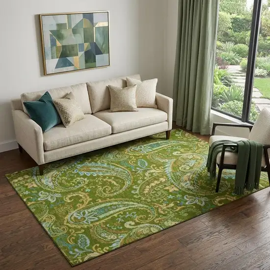Green And Blue Paisley Washable Area Rug With UV Protection Photo 1