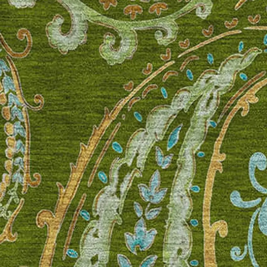 Green And Blue Paisley Washable Area Rug With UV Protection Photo 3