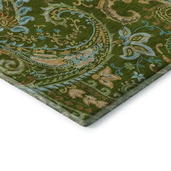 Green And Blue Paisley Washable Area Rug With UV Protection Photo 8