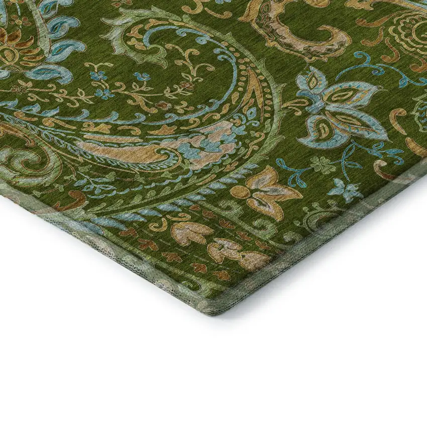 Green And Blue Paisley Washable Area Rug With UV Protection Photo 8