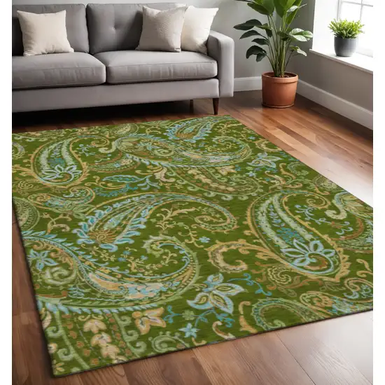 Green And Blue Paisley Washable Area Rug With UV Protection Photo 2