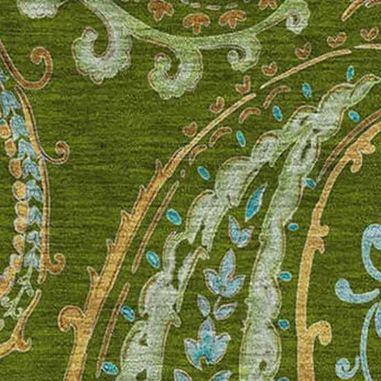 Green And Blue Paisley Washable Area Rug With UV Protection Photo 3