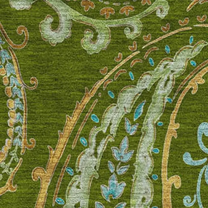 Green And Blue Paisley Washable Area Rug With UV Protection Photo 3