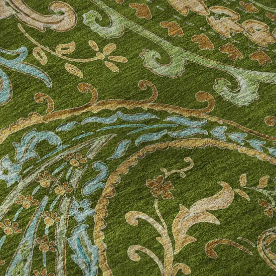 Green And Blue Paisley Washable Area Rug With UV Protection Photo 9
